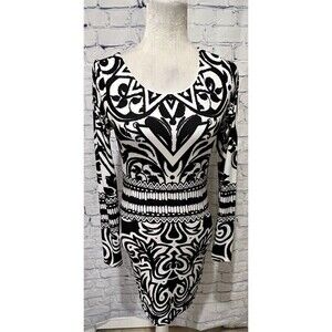 Catherine Trifiletti Long Sleeve Black & White Bodycon Pencil Lined Dress Size 2